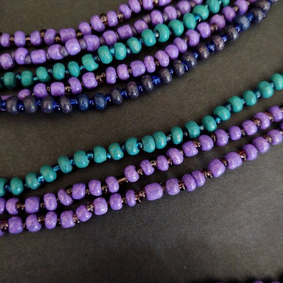 Green, shades of purple and blue layered multi strand beaded necklace - Picture 8 of 13